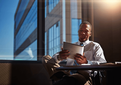 A business owner reviewing plans